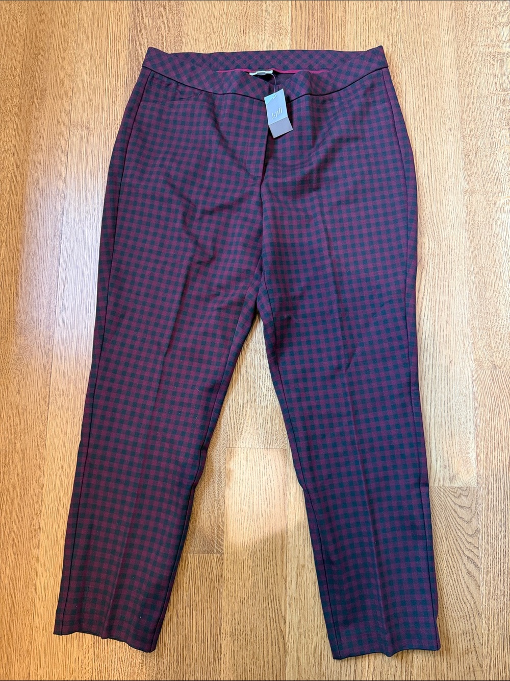 NWT J. Jill Burgundy and Black Checked Dress Pants
